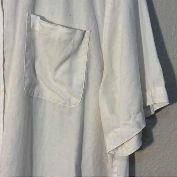 Saks Fifth Avenue White Linen Classic Fit Short Sleeve Men XL Button Down Shirt. - Picture 4 of 11
